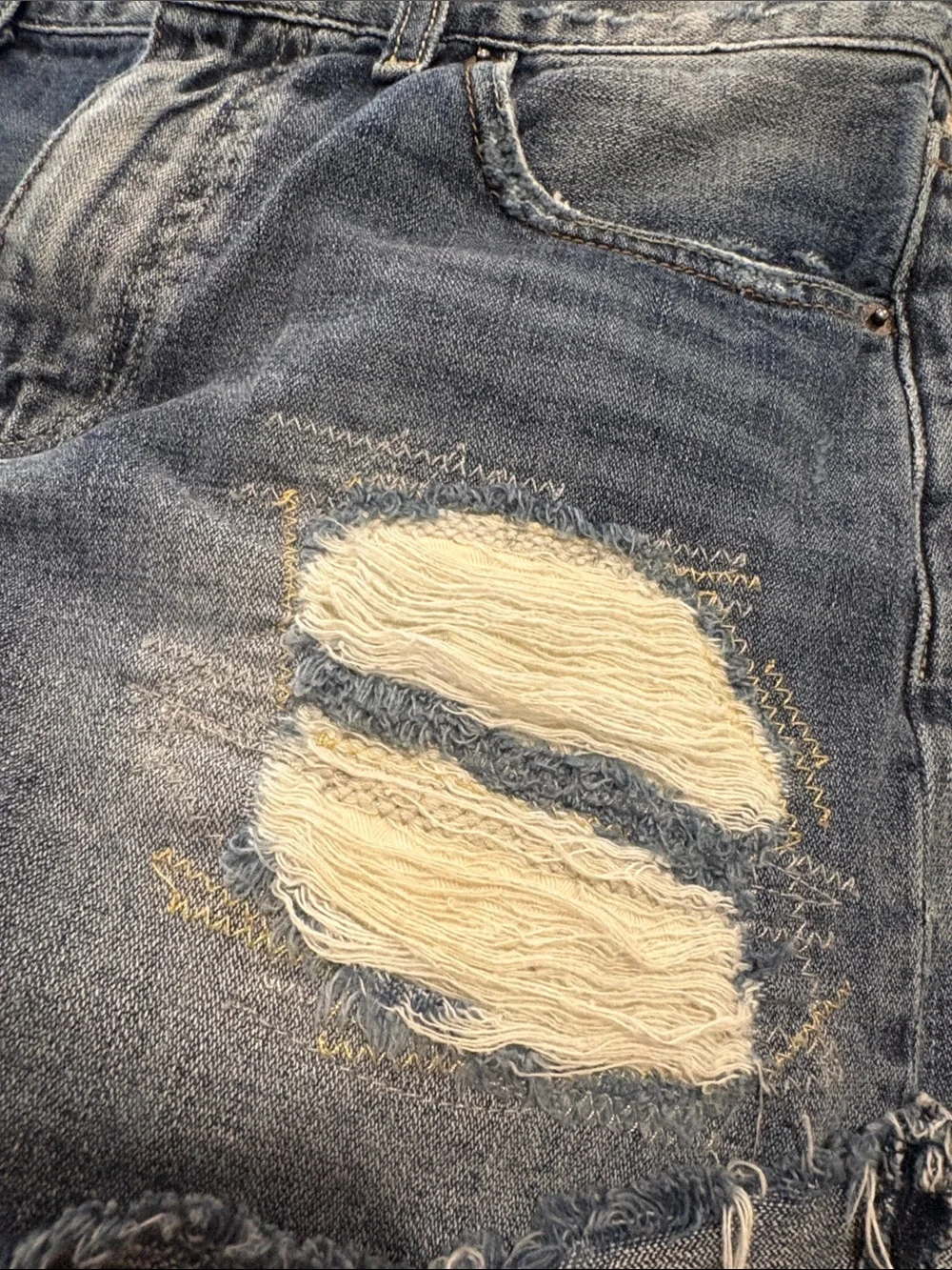 Free People Distressed Embroidered Jean Shorts Size 25 Cutoff Denim